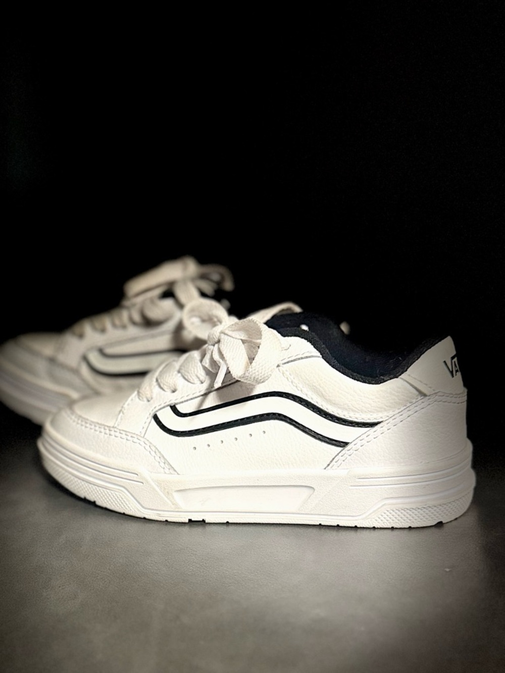 Vans Kids White Sneakers with Black Trim